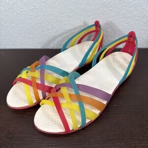 Crocs Sandals Size 9 Rainbow Isabella Huarache Jelly Wooven Strappy Beach Cruise
